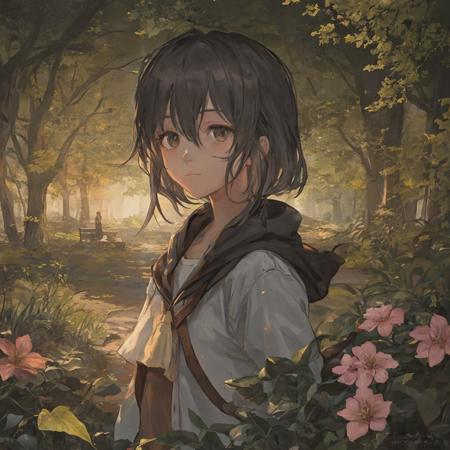 (best quality),(cinematic lighting),(disheveled hair)
,Ethereal atmosphere,Create a sense of depth with overlapping elements
,
,character sheet
, (An adorable 12-year-old girl, with a curious expression as she examines a flower):1.5
,
,,Offended,enjoying
,(tanned skin):1.5
,hair over eyes
,
BREAK
,Tranquil, twilight-lit park
BREAK
,Enchanting forest leaves
BREAK
,
BREAK
,Pointillism with small, distinct dots of color