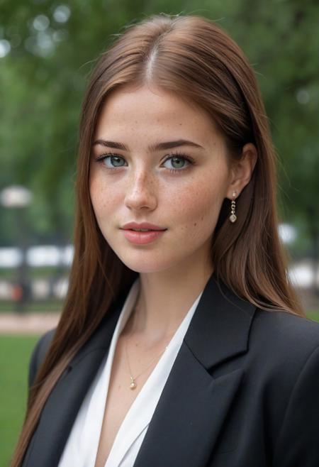 livia_wz, very long hair, grey hair, heterochromia,  blue eyes, green eyes, hair ornament, large breasts, white ascot,long sleeves, black jacket, jewelry, black pants