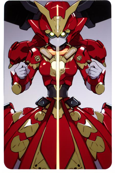 solo digital image of (medabotV1) with halo horns, no mouth and angular body with iridescent glowing, in frame looking at viewer in full view with a random pose, symmetrical body, symmetry, white background, simple background,