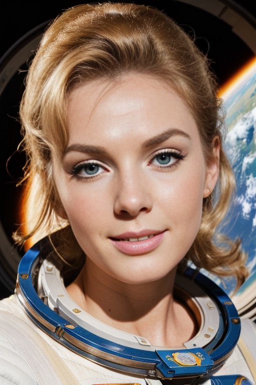MarP3rTTXV1A,
a beautiful smiling woman posing for masterpiece photo in a space suit, (space station hall ambience:1.3),(1...