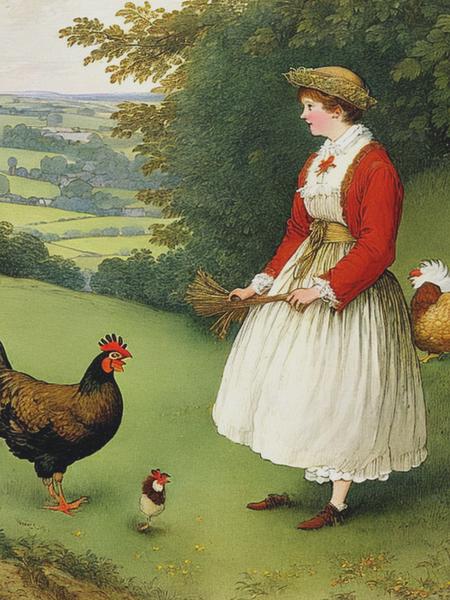 <lyco:KateGreenaway:1.0> a hen shouted,by Kate Greenaway