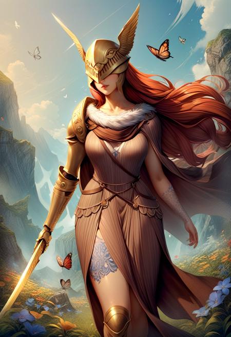 MaleniaDef, armor, cape, helmet, brown dress, covered eyes MaleniaRot, wings, covered eyes, scar, butterfly, bug, nude, completly nude prothestic leg, single mechanical arm, prosthesis