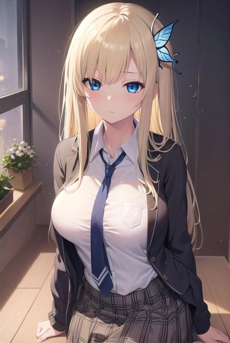 senakashiwazaki, <lora:sena kashiwazaki-lora-nochekaiser:1>,
sena kashiwazaki, blonde hair, butterfly hair ornament, hair ornament, long hair,
BREAK cardigan, checkered clothes, checkered skirt, jacket, long sleeves, necktie, school uniform, shirt, skirt, st. chronica academy school uniform
BREAK indoors, classroom,
BREAK looking at viewer, (cowboy shot:1.5),
BREAK <lyco:GoodHands-beta2:1>, (masterpiece:1.2), best quality, high resolution, unity 8k wallpaper, (illustration:0.8), (beautiful detailed eyes:1.6), extremely detailed face, perfect lighting, extremely detailed CG, (perfect hands, perfect anatomy),