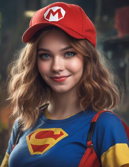 Portrait of ((ohwx woman)) as super Mario, red hat, fantasy, highly detailed, digital painting, artstation, concept art, sharp focus, illustration, art by Tony Sart and artgerm and randy vargas  <lora:myers_lora_sdxl:0.90>