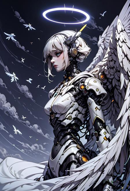 score_9, score_8_up, score_7_up, xenotr1p, (angel), (wings), (white, marble), mcnm, absurdres, (UHD), pure, sad look, (halo), holy, white glow, angelic, Robot Skin, Android Skin, perfecteyes, , surrounded by clouds, highly detailed, best quality, masterpiece, digital_art, <lora:Mechanism-pdxl-1:1.0>,
composition;(flying), (close up), (unfocused look)