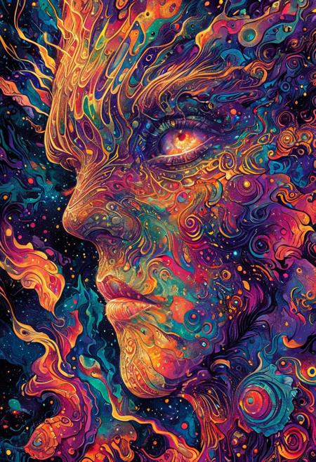 psychadelic,   A mysterious figure emerging from a fragmented, textured background, their features blending into abstract brushstrokes
surrealist fantasy, intricate and highly detailed compositions, dreamlike yet structured environments, stylized figures with exaggerated proportions, muted yet vibrant color palette, comic book precision with painterly textures, whimsical yet eerie atmosphere, strong narrative elements, retro-futuristic and dystopian aesthetics, expressive linework, fine ornamental details, dark humor, fantastical realism with graphic novel sensibilities