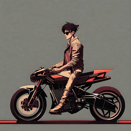 a cyberpunk cat on a motorcycle,  inkpunkLite768, f/1.4, square image, close up film photo, portrait of a Young Man, red flowing, brown eyes, wood and bone jewelry, elegant pose, atmospheric lighting, cinematic composition, detailed, autumn, filmgenre__