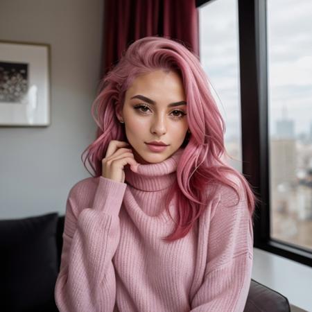 <lora:fitaitana_sd15_512_128_64_v1:1> fitaitana pink hair, 1girl, wearing a turtleneck sweater,, professional, photography, excellent lighting, impeccable, precision, rich colors, deep shadows, clarity, high-resolution, razor-sharp, composition, light and shadow, timeless beauty, captivated, artistry, craftsmanship, elegance, sophistication, exquisite, details, atmosphere, balance, masterful, technique, expertly captured, stunning, visual impact, top-quality, compelling, professional-grade, aesthetics, flawless, remarkable, perfection, attention, dynamic, evocative, nuanced, depth, vibrancy, masterclass, breathtaking, awe-inspiring, high-definition, alluring, enchanting, texture, storytelling, mesmerizing, cinematic, elite, artistry.