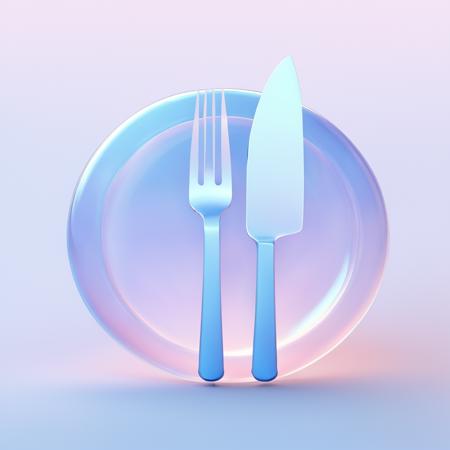 KnifeFork  icon,msstyle,many details,octane render,transparent glass texture,frosted glass