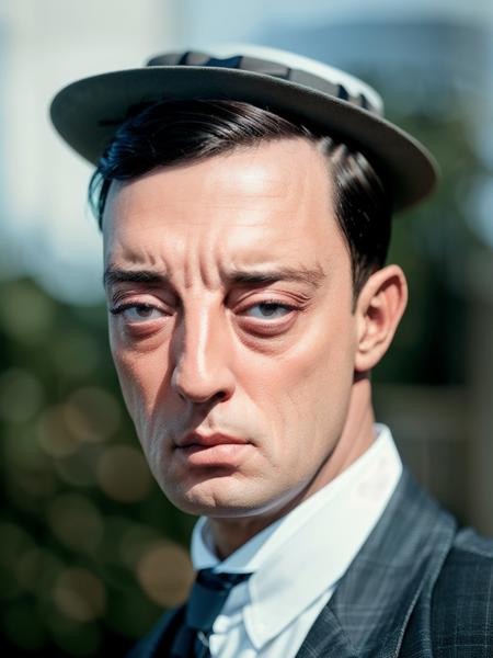 <lora:Buster Keaton-2.0b:1.0> closeup portrait, buster keaton, colorized photo, sharp, realistic, 4k, film grain, bokeh, side view