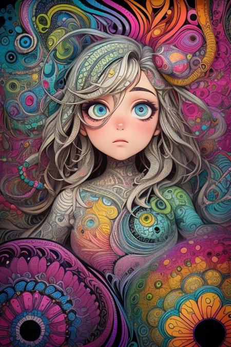 masterpiece,best quality,Timberbell ,open eyes,upper body,splashing,abstract,psychedelic,neon,(zentangle pattern),(creative:1.3),sy3,SMM,fantasy00d,