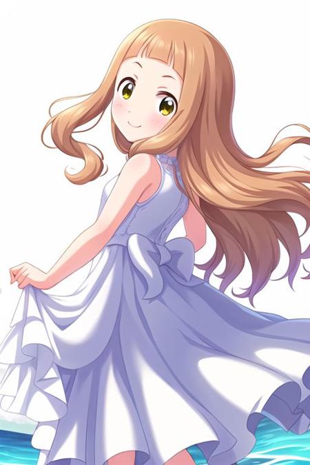 Ichihara Nina,
1girl, bare arms, bare shoulders, barefoot, beach, blush, brown eyes, brown hair, closed mouth, dress, frilled dress, frills, long hair, looking at viewer, looking back, pleated dress, sand, sleeveless, sleeveless dress, smile, soles, solo, very long hair, walking, water, white background, white dress
<lora:u149-v3.1:1>