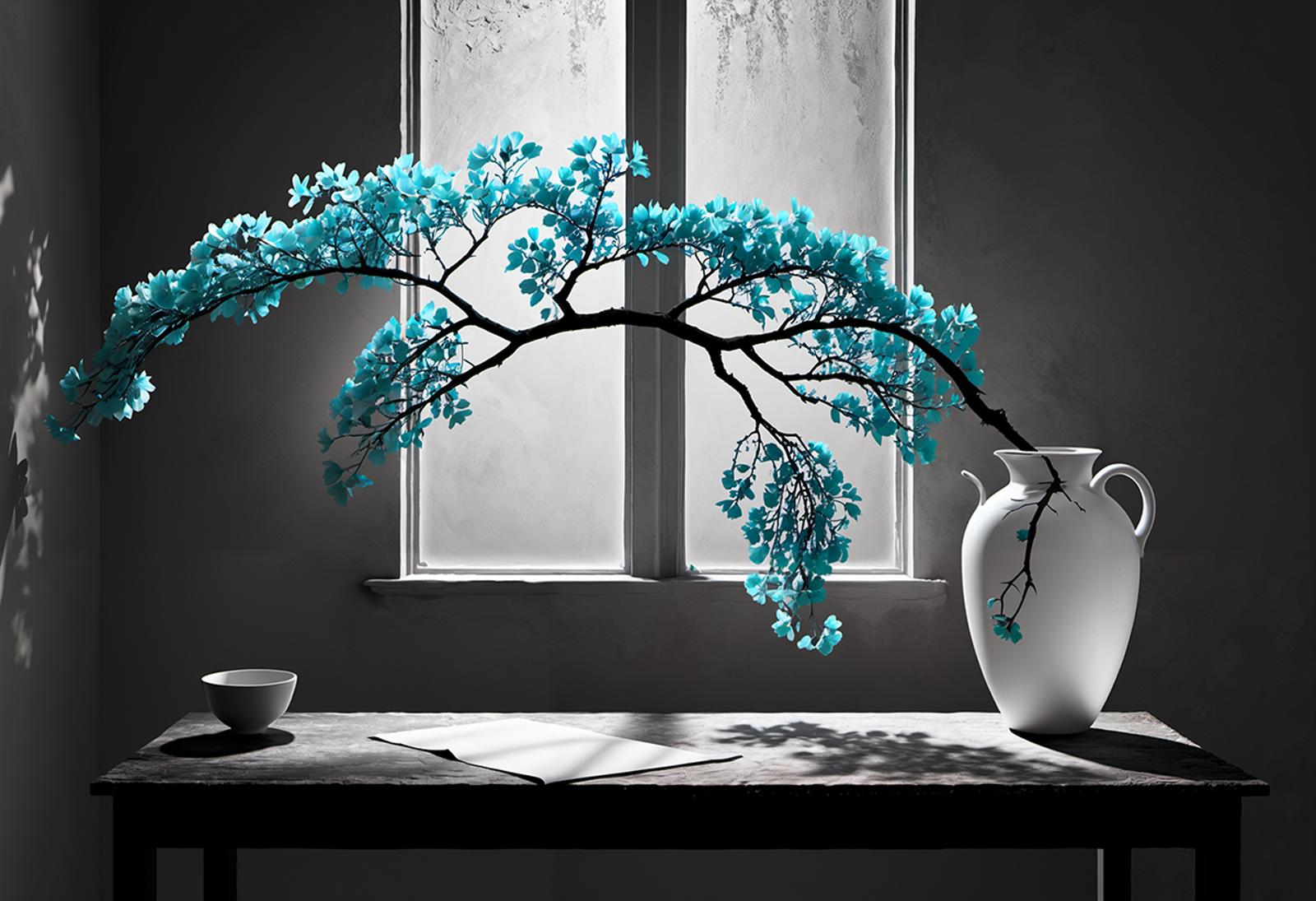 A Bonsai Tree in a White Vase on a Table