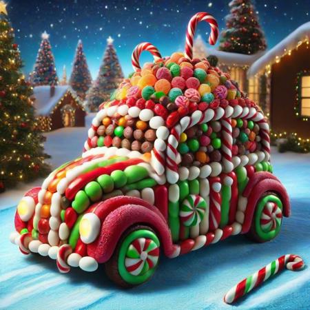 CHRC4ND7, car,<lora:Christmas_Candy:0.8>,masterpiece, best quality, amazing quality, very aesthetic, absurdres, newest, (scenery, volumetric lighting)