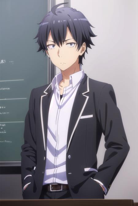 hachimanhikigaya, <lora:hachiman hikigaya s3-lora-nochekaiser:1>,
hachiman hikigaya, black hair, ahoge, male focus, (black eyes:1.5),
BREAK shirt, school uniform, jacket, white shirt, collared shirt, pants, open jacket, black jacket, black pants, blazer, sobu high school uniform,
BREAK indoors, classroom,
BREAK looking at viewer, (cowboy shot:1.5),
BREAK <lyco:GoodHands-beta2:1>, (masterpiece:1.2), best quality, high resolution, unity 8k wallpaper, (illustration:0.8), (beautiful detailed eyes:1.6), extremely detailed face, perfect lighting, extremely detailed CG, (perfect hands, perfect anatomy),