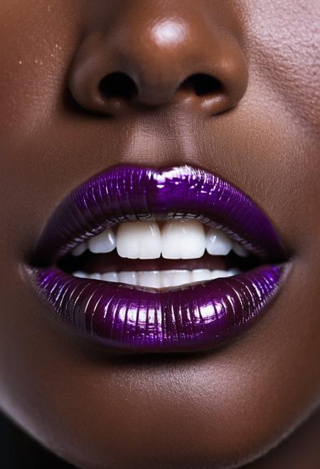 (close up of a woman mouth:1.31), mega zoom, triangle print lipstick, liquid Violet on skin, Ebony skin,
, ultra detailed skin texture, high resolution, ultra detailed eyes, skin with defaut, 5D mark IV, f 1.8, ultra detailed texture,