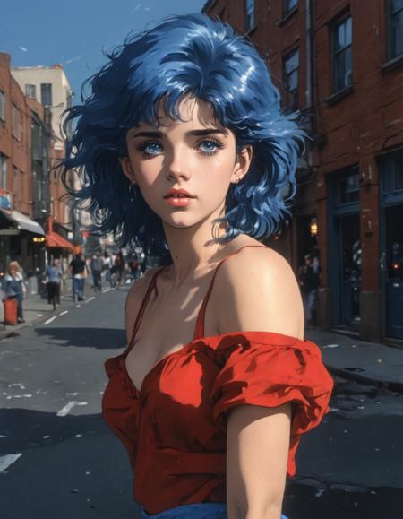 1girl, 1980s_\(style\), blue_hair