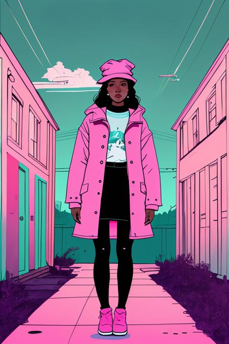 drawing of  a woman with a pink hat and a pink coat , Soulful_Aesthetics