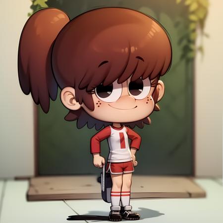 ((masterpiece, best quality)),(complex light), 1girl ,solo, full body, lynn loud, <lora:lynn_loud1-10:0.8>,shirt, shorts, raglan sleeves, chibi, black eyes, standing, smile,