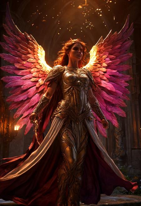 angel of light, photorealistic a masterpiece, 8k resolution, dark fantasy concept art, by Greg Rutkowski, dynamic lighting, hyperdetailed, intricately detailed, Splash screen art, trending on Artstation, deep color, Unreal Engine, volumetric lighting, Alphonse Mucha, Jordan Grimmer, violet and scarlet complementary colours, detailed background