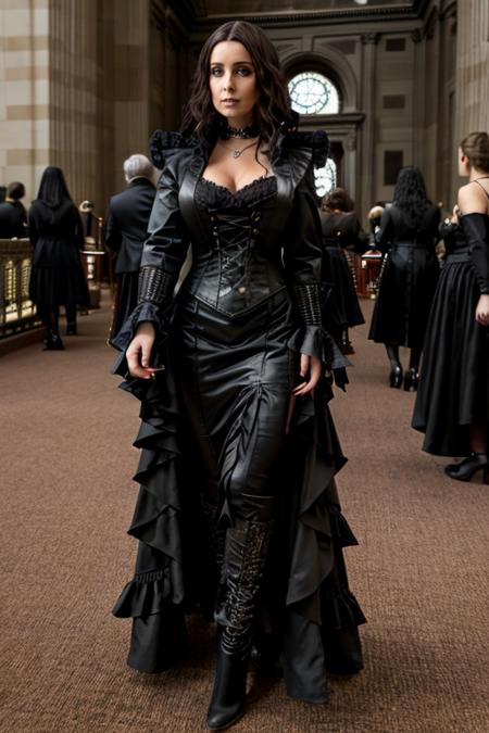 gothic costume ,  capitol building , day  <lora:Louise_Redknapp:1> mature l1873r, 1girl, solo, masterpiece, best quality, detailed face,