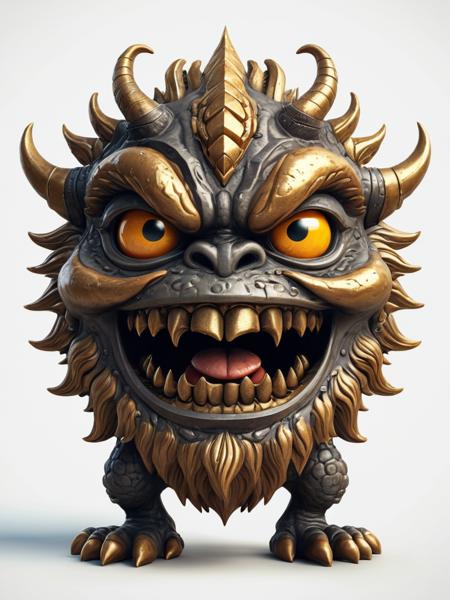 3D render fantasy monster, color grunge character, funny design element, attractive emoticon, unique expression sticker isolated on the white background, Bronze sculpture craft style, utilizes bronze as the primary material for creating three-dimensional artworks, known for its durability and timeless beauty, allows for intricate detailing and expressive forms