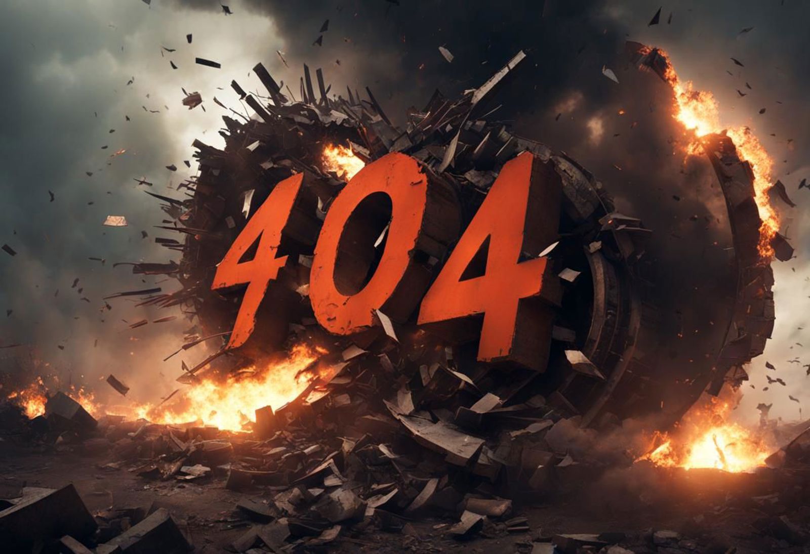 A 3D image of the number 404 in red, surrounded by debris.
