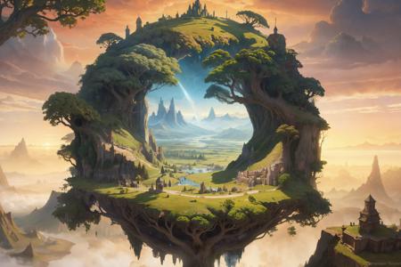 best quality, masterpiece, fantasy, world tree with a city at its base