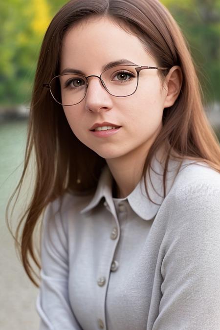 a photo of AM088_Altea_B, 25 years old woman in (thick frame glasses) weared (long-sleeve shirt:1.2) walking along the riverbank in the city, pretty face, close up, sharp focus, (intricate details:0.9), (hdr, hyperdetailed:1.2), (natural skin texture, hyperrealism, soft light, sharp)