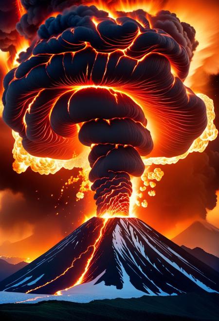 ReptileSkin01_CE_SDXL, one volcano made out of reptileskin, (eruption),(masterpiece:1.2), best quality, intricate, extremely detailed, detailed background, safe_pos.