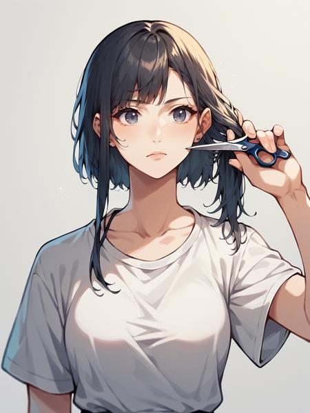 cutting hair, cuth41r, haircut, cut off hair, cutting hair, holding hair, holding scissors,