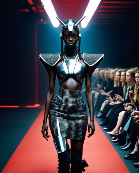 A dynamic Afrofuturist fashion show, featuring models adorned in