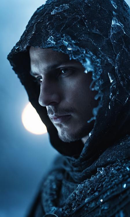cinematic still A dark ghostly male silhouette. Messenger of the Frozen God. Cracked skin. light armor. Cracked armor. Canvas hood. Runic circle. Elements. Ice. Power from inside. Glowing eyes. Bokeh blur. ral-dissolve.BadDream photorealistic . emotional, harmonious, vignette, 4k epic detailed, shot on kodak, 35mm photo, sharp focus, high budget, cinemascope, moody, epic, gorgeous, film grain, grainy, gothic style A dark ghostly male silhouette. Messenger of the Frozen God. Cracked skin. light armor. Cracked armor. Canvas hood. Runic circle. Elements. Ice. Power from inside. Glowing eyes. Bokeh blur. ral-dissolve.BadDream photorealistic . dark, mysterious, haunting, dramatic, ornate, detailed, A dark ghostly male silhouette. Messenger of the Frozen God. Cracked skin. light armor. Cracked armor. Canvas hood. Runic circle. Elements. Ice. Power from inside. Glowing eyes. Bokeh blur. ral-dissolve.BadDream photorealistic, fantastic colors, creative, intricate, very inspirational, inspiring, beautiful