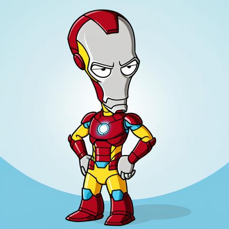 Advertising poster style a cartooncharacter with grey skin dressed as ironman <lora:Rodger1024:0.9> . Professional, modern, product-focused, commercial, eye-catching, highly detailed