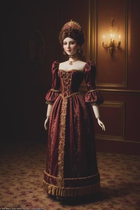 hyper realistic photograph, film grain, Kodak portra 800, f1.8, full-body photo of an abandoned feminine elaborate ornate 25yo animatronic doll, tall, piercing eyes, walking forward, dim diffuse light, creepy smile, reflective eyes, in the style of five nights at Freddy's