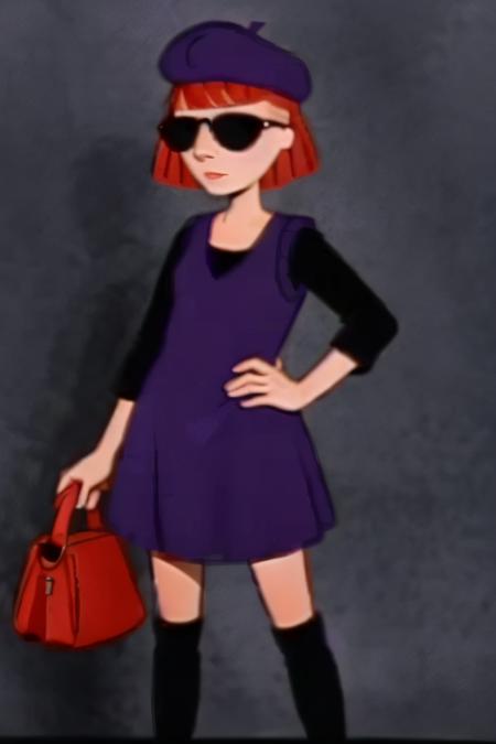 <lora:Judy Funnie V1:0.85>,  Judy_funnie, high resolution, 1girl, solo, hat, red hair, purple clothing, black sleeves, sunglasses, purple beret, dress,  <lora:add_detail(realistic):-0.75>, simple background,