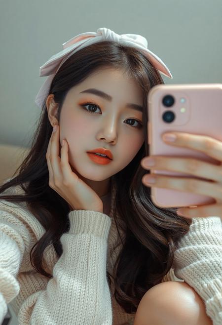 DSLR-style, glamorous and elegant 26-year-old Korean model, extremely milky white skin with porcelain glow, smooth and luminous, flawless soft matte finish with light reflecting quality, Korean idol skin tone, subtle gradient from center to jawline, extremely pale white skin, parted lips,
barely visible pores, uniform soft tone, studio-lit skin, full body
21yo pretty korean model, amateur selfie, tight and firm body, tight short dress, long socks, Best quality, realistic, Looking at the camera, fresh face, beautiful dark eyes, long eyelashes, high prominent cheekbones, olive skin, flirting, wavy brown hair, full lips, slim and petite, very detailed, ((shiny skin)), futa, bulge, oversized sweater, big pastel pink bow at the back of the head, dynamic pose, high white socks, sitting, take a selfie with a pastel pink phone,masterpiece, best quality, newest, absurdres, highres, anime, anime style, curled-toes-IL.V1.0, toe scrunch, curled toes soles, 1girl, Nico robin/(one piece/), black hair, deep cleavage, extremely cleavage breasts