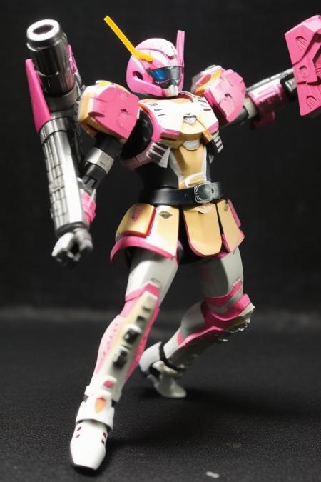 city ruin, explosion, mess, chaos, (heavy bag, gatling gun)(PoppyRider, pink footwear, pink gloves,boots blue eyes, bodysuit,heart helmet, belt,armor, mask, rider belt,boots) tank , negative_hand, Fixhand, mecha, absract art, tankhead, gundam, standing, pose, humanoid, tankhead, 4 legs,