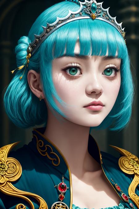 (Yu-jinNobodySD15:1) medieval portrait fantasy princess glorious elaborate royal teal robes tiara gems luxurious stone castle Game of Thrones Hogwarts (masterpiece) (best quality) (detailed) (8k) (HDR) (wallpaper) (cinematic lighting) (sharp focus) (intricate) (Style-Renaissance:0.8) <lora:epiNoiseoffset_v2:1>