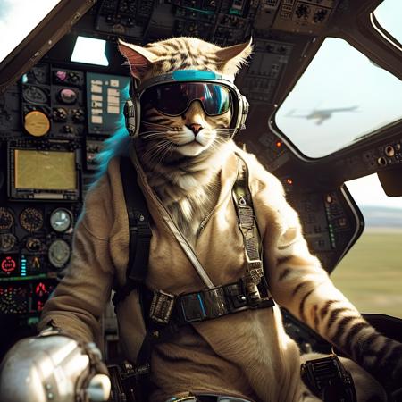 a photo of a cat-woman hybrid as a pilot, 8k