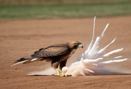 Hawk Talons A hawk’s talons explode into a burst of brown and white chalk dust.
