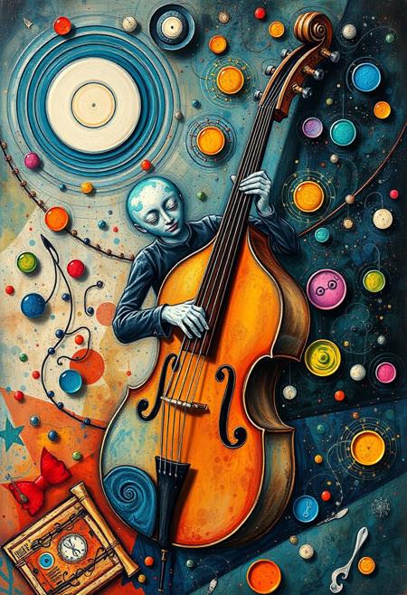 "Marc Chagall octocore, fusepunk, petrol colored, mucical instrument , illusion,  limitless, pale, chaotic, mucical notes , ultra detailed, cinematic  "