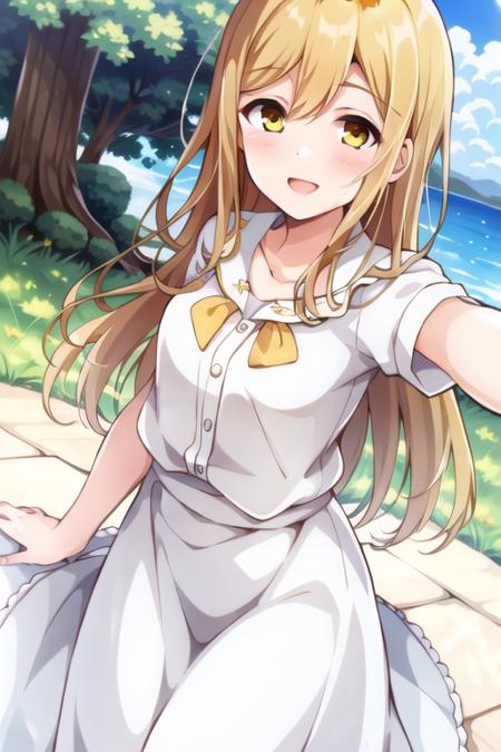 masterpiece, best quality,1girl,solo,<lora:hanamaru:0.7>,kunikida hanamaru,blonde hair,long hair,hair between eyes,yellow eyes