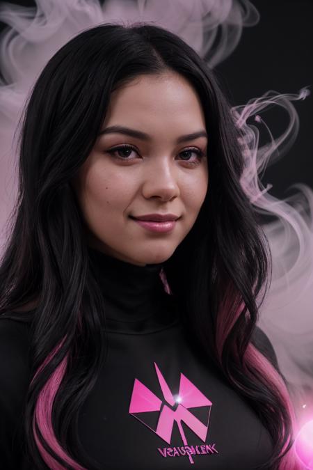 DV_Misha_Vicious ((Black Theme, Black and Pink Backdrop:1.4)) (Close-Up Shot, Face Portrait:1.4) (Black long hair:1.5)  wearing (Black Leggings and a Black sweatshirt :1.3) 35mm, F/2.8 ((Photo Focus, DOF, Aperture, insanely detailed and intricate, character, hypermaximalist, elegant, ornate, beautiful, exotic, revealing, appealing, attractive, amative, hyper realistic, super detailed, heresy flares)) (smiling at viewer)(volumetric pink smoke:1.3) (pink lens flare:1.2)(sharpness:1.3)(details:1.3)