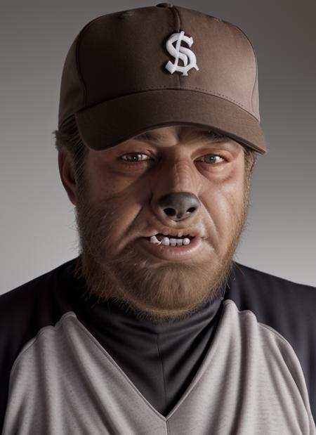 twm1, one man, furry man wearing Baseball Umpire Outfit, Umpire Hat, Umpire Chest Protector,  1man, solo, epic (photo, studio lighting, hard light, sony a7, 50 mm, matte skin, pores, colors, hyperdetailed, hyperrealistic), (simple background)
<lora:TheWolfMan:1>