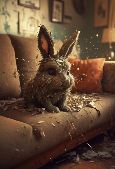 stunning image of a cute adorable dust bunny, made from dust and debris under the sofa, moody, grainy, noisy, concept art, by Alberto Seveso, Cyril Rolando, Dan Mumford, Meaningful Visual Art, Detailed Painting, Digital Illustration, Unreal Engine 5, 32k maximalist, hyperdetailed fantasy art, 3d digital art, sharp focus, masterpiece, fine art, OverallDetail