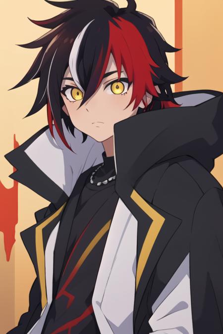 prince_of_darkness_shironeko black hair red hair multicolored hair yellow eyes streaked hair two-tone hair