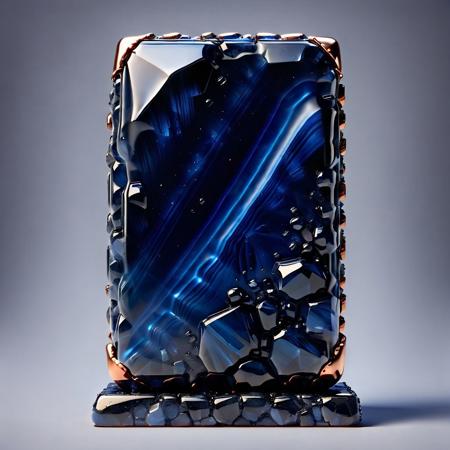 Game icon: 1.6, 2d, dark-blue obsidian plate, monolith Stone, covered with copper, simple transparent background