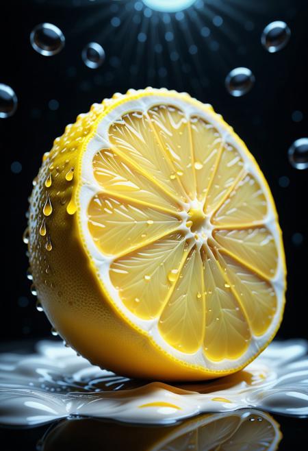Liquid Marble, concept art of a golden lemon slice covered in sweat, magnificent, celestial, ethereal, water drops,   background Cinematic Hollywood Film Style, shallow depth of field, vignette, highly detailed, high budget, bokeh, cinemascope, moody, epic, gorgeous, film grain, grainy, <lora:add-detail-xl:1>