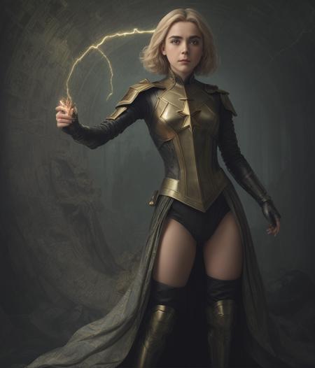 <lora:kiernan shipka v1.0:1>,
Kiernan Shipka as a powerful mysterious sorceress, casting lightning magic, detailed clothing, digital painting, hyperrealistic, fantasy, Surrealist, full body, by Stanley Artgerm Lau and Alphonse Mucha, artstation, highly detailed, sharp focus, sci-fi, stunningly beautiful, dystopian, iridescent gold, cinematic lighting, dark